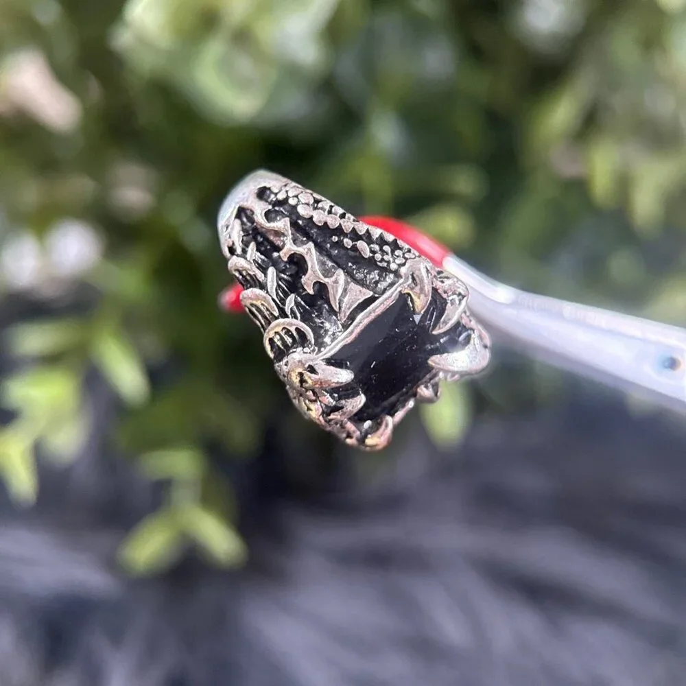 Silver‎ Clawed Black Stone Ring